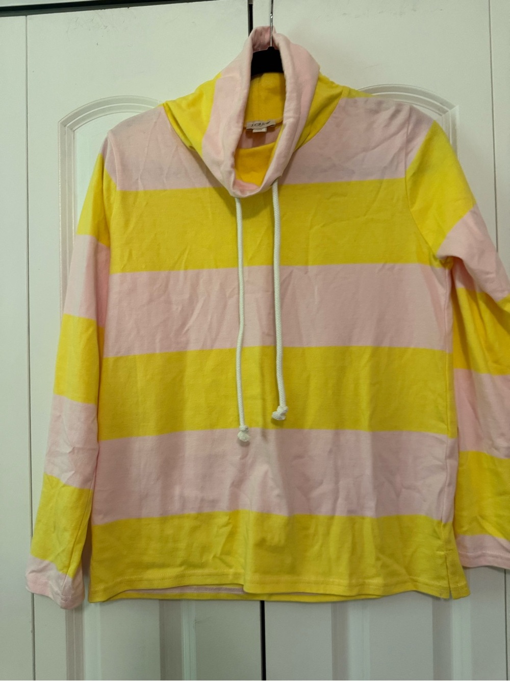 J. Crew Pink and Yellow Striped Cowl Neck Hoodie
